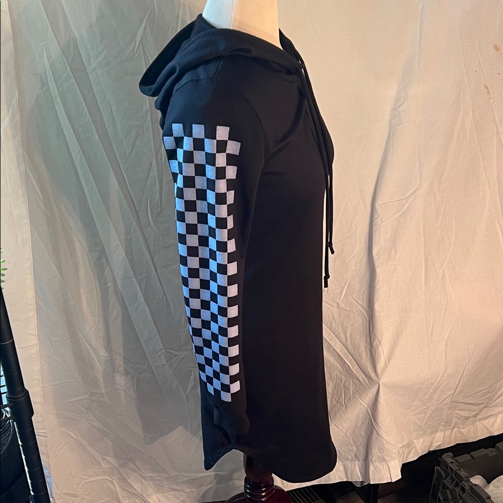 Love J Black Dress with Checkered Sleeves - Picture 3 of 13